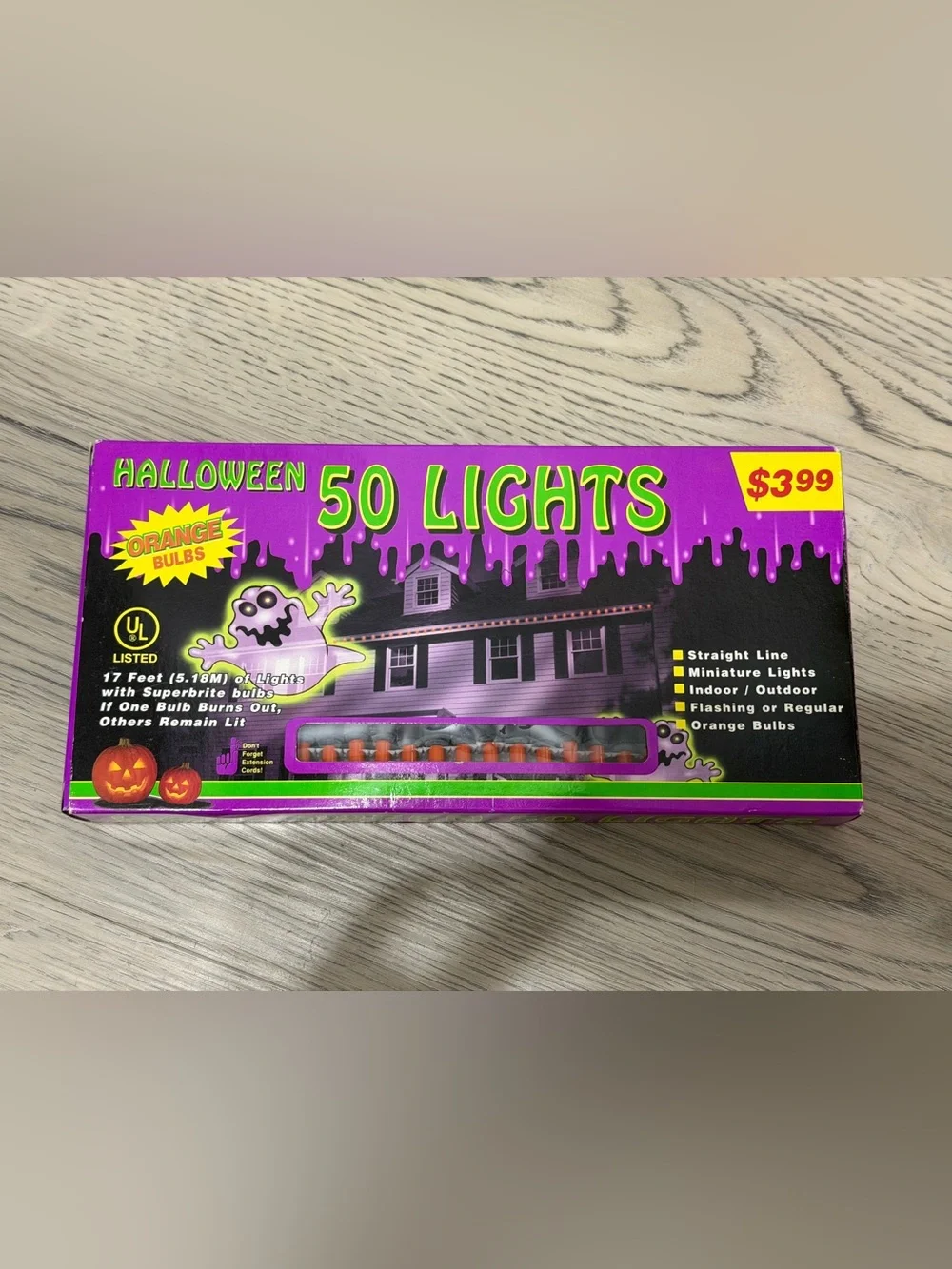 HALLOWEEN Vintage Atico MINI LIGHTS 50 Ct Orange Bulbs 17 Ft Lighted Length NEW